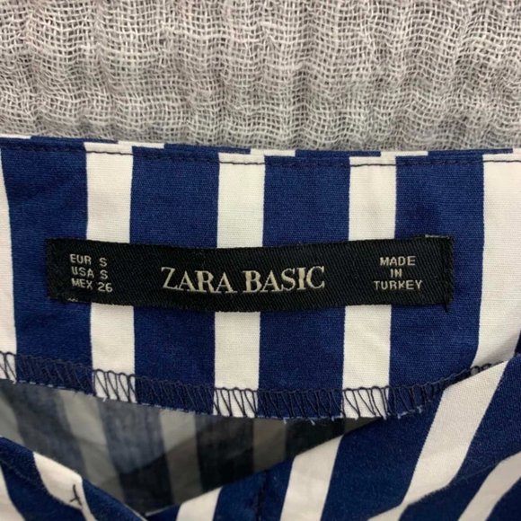 ZARA Cold Shoulder Nautical Navy Blue White Stripe Cotton Midi Dress - Picture 13 of 13